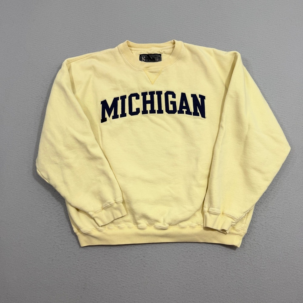 Vintage Michigan Wolverines Sweatshirt Size Large Yellow Crewneck Pullover UofM
